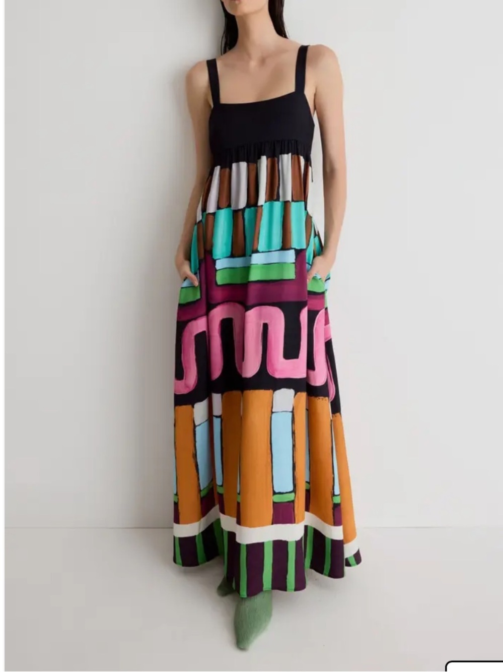 ROMY Australia Nora Maxi Dress Sleeveless Strap Sz S Designer Hand Painted